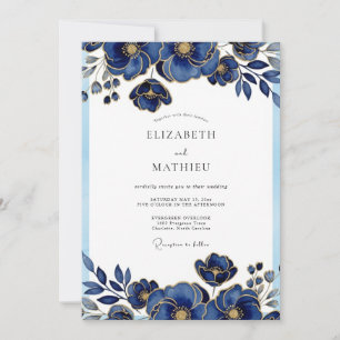 Invitación Boda Botánica Gloriosa Azul Real