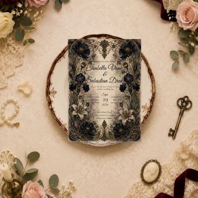 Invitación Boda botánica gótica temperamental (Subido por el creador)