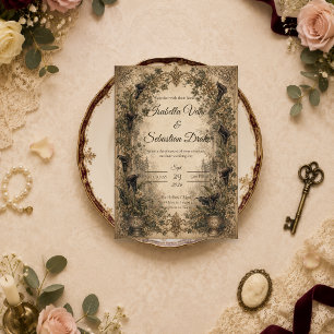 Invitación Boda botánica gótica temperamental
