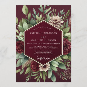 Invitación Boda Botánica Granate de Lujo