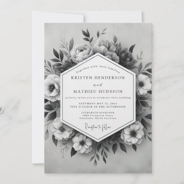 Invitación Boda Botánica Grand en Gris Carbón (Anverso)