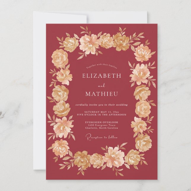 Invitación Boda botánica grandiosa de Borgoña (Anverso)
