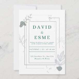 Invitación Boda Botánica Gris Abstracta Minimalista