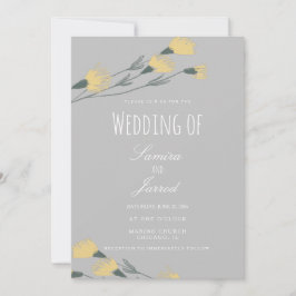 Invitación Boda Botánica Gris de Flor Silvestre Dibujada a Ma