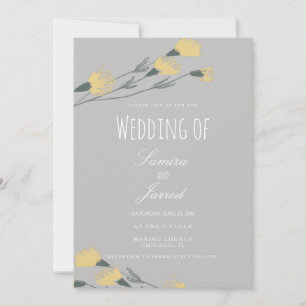 Invitación Boda Botánica Gris de Flor Silvestre Dibujada a Ma