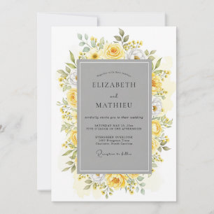 Invitación Boda Botánica Halcyon Gris Amarillo