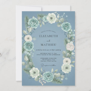 Invitación Boda Botánica Helada Azul Polvoriento