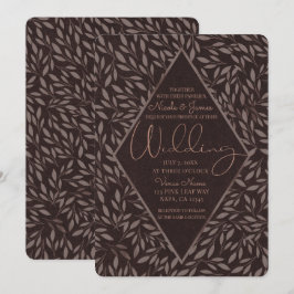 Invitación Boda Botánica Hojas Rosa Malva Chocolate