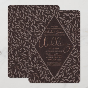 Invitación Boda Botánica Hojas Rosa Malva Chocolate