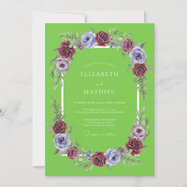 Invitación Boda Botánica Impactante de Verde Lima (Anverso)