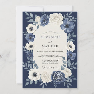 Invitación Boda Botánica Imperial Azul Marino