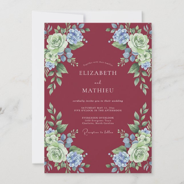 Invitación Boda Botánica Impoluta de Borgoña (Anverso)