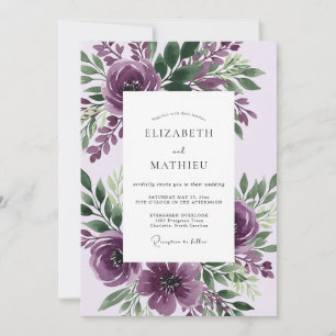 Invitación Boda Botánica Impresionante de Color Púrpura
