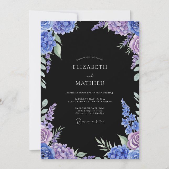 Invitación Boda Botánica Índigo Malhumorada (Anverso)