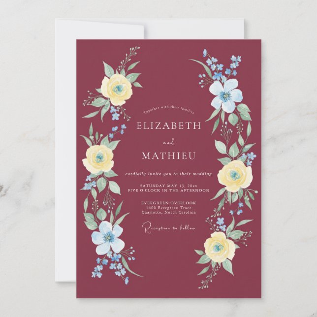 Invitación Boda Botánica Intensa en Borgoña (Anverso)
