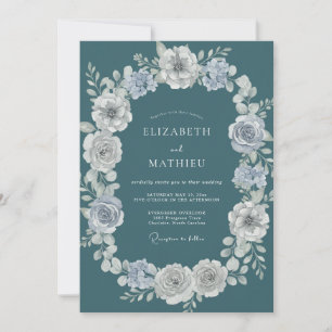 Invitación Boda Botánica Invernal Teal Malhumorada
