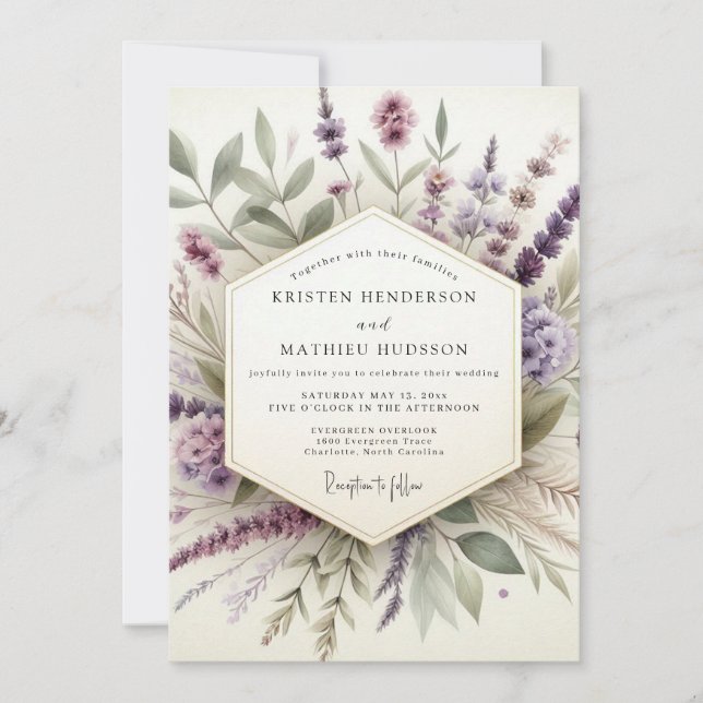 Invitación Boda Botánica Lavanda Brumosa (Anverso)