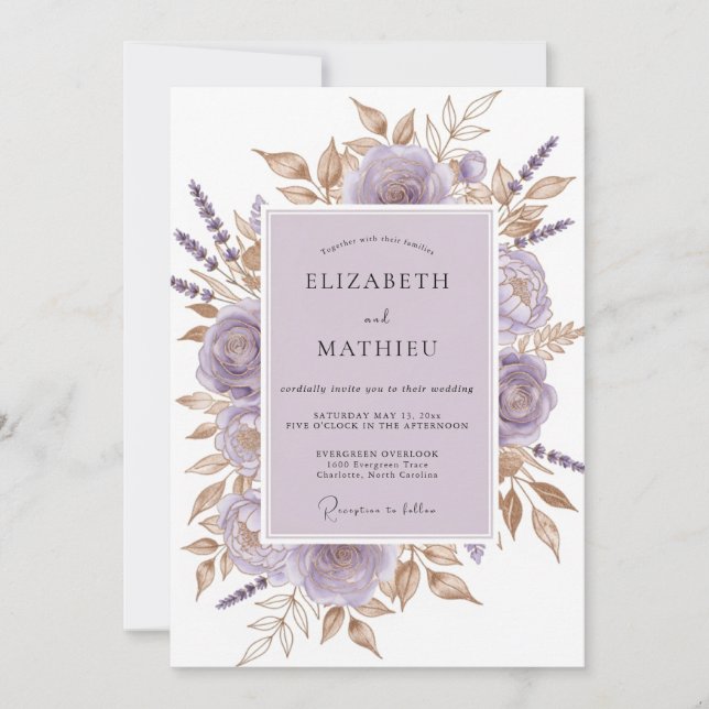 Invitación Boda Botánica Lavanda Divina (Anverso)