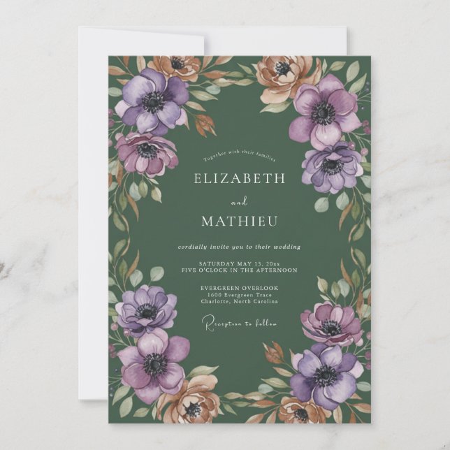 Invitación Boda Botánica Lavanda Lujuriosa (Anverso)