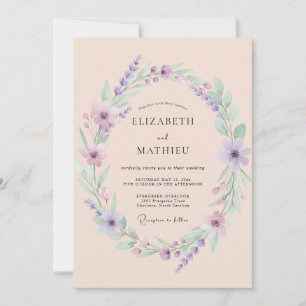 Invitación Boda Botánica Lavanda Pálido Melocotón
