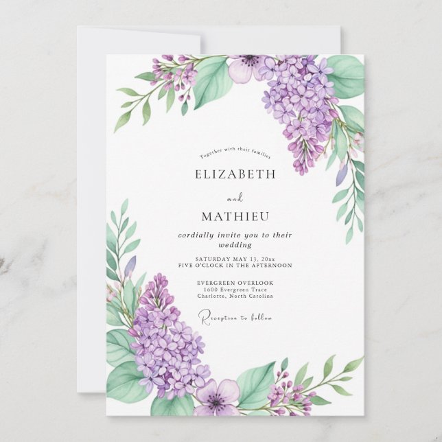 Invitación Boda Botánica Lavanda Prístina (Anverso)