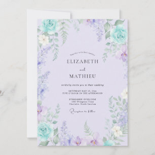 Invitación Boda Botánica Lavanda Turquesa