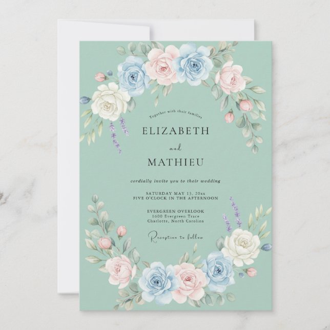 Invitación Boda Botánica Ligera de Espuma de Mar (Anverso)