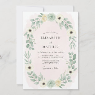 Invitación Boda Botánica Ligera Rosa Sonrojo