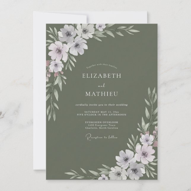 Invitación Boda Botánica Lila Salvia (Anverso)