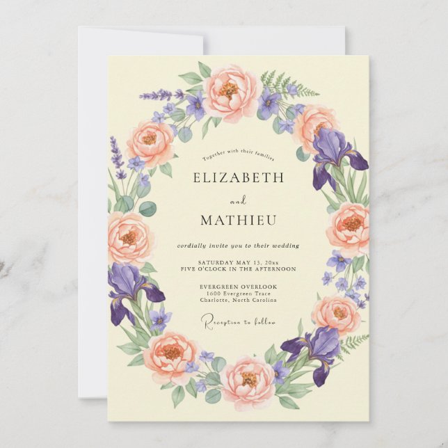 Invitación Boda Botánica Lujosa de Melocotón (Anverso)