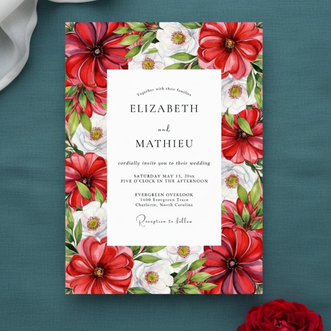 Invitación Boda Botánica Lujuriosa Carmesí (Subido por el creador)