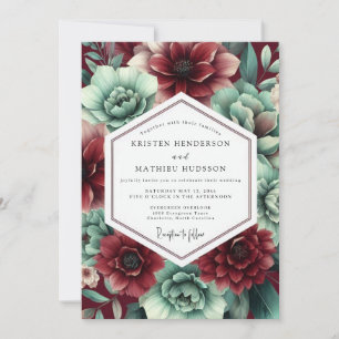 Invitación Boda Botánica Lujuriosa de Rojo Carmesí y Verde Tu
