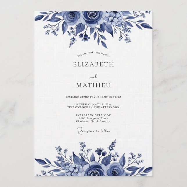 Invitación Boda Botánica Lujuriosa Índigo (Anverso)