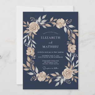 Invitación Boda Botánica Luminosa Azul Marino