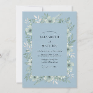 Invitación Boda Botánica Luminosa Azul Polvoriento