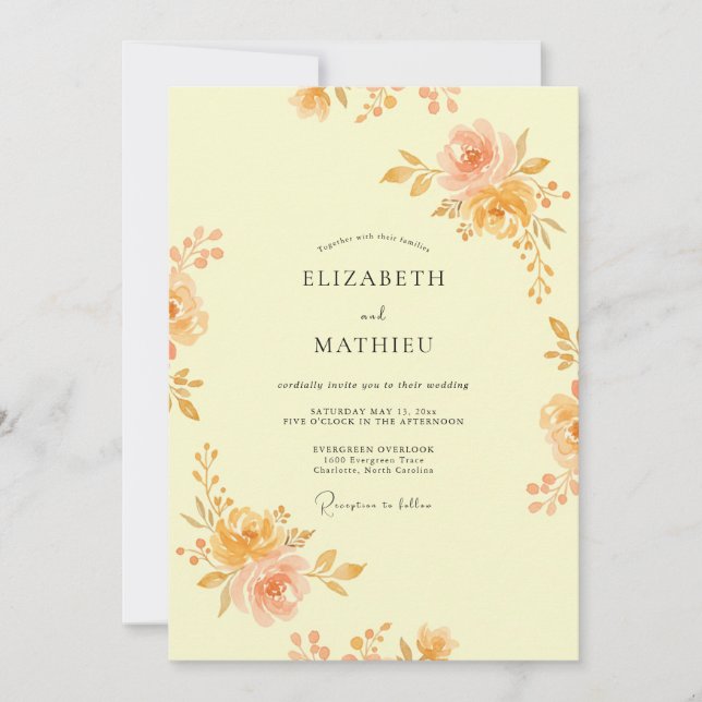Invitación Boda Botánica Luminosa de Albaricoque (Anverso)