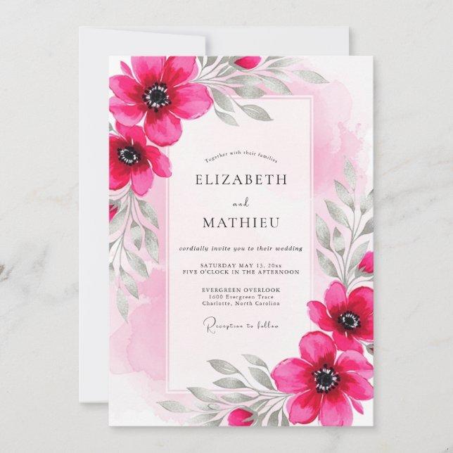 Invitación Boda Botánica Luminosa Magenta (Anverso)