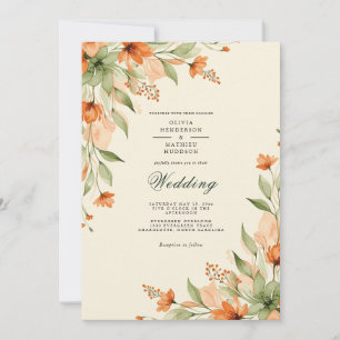 Invitación Boda Botánica Luminosa Naranja