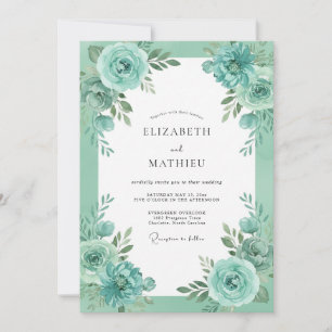 Invitación Boda Botánica Luminosa Verde Espuma de Mar