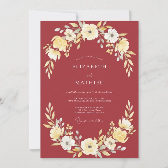 Invitación Boda Botánica Lustrosa de Borgoña (Anverso)