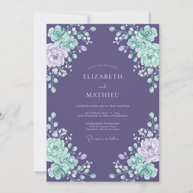 Invitación Boda Botánica Lustrosa de Ciruela (Anverso)