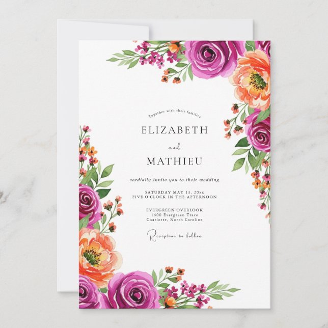 Invitación Boda Botánica Magenta Bloom (Anverso)