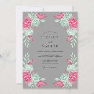 Invitación Boda Botánica Magenta Mint