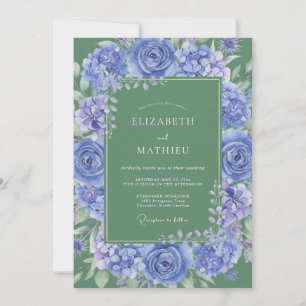 Invitación Boda Botánica Majestuosa Azul de Aciano