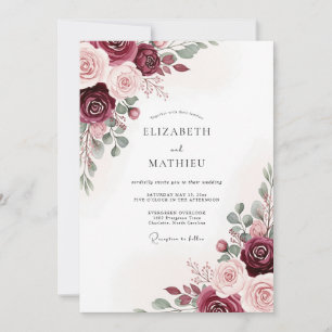 Invitación Boda Botánica Majestuosa Borgoña