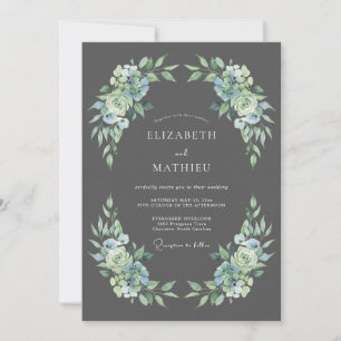 Invitación Boda Botánica Majestuosa de Gris Carbón