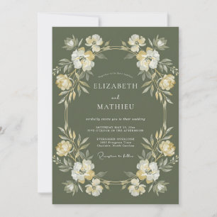 Invitación Boda Botánica Majestuosa de Verde Oliva