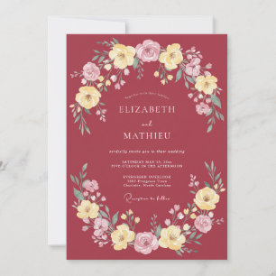 Invitación Boda Botánica Majestuosa Granate