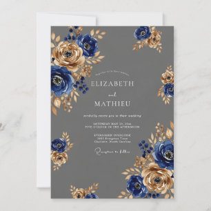 Invitación Boda Botánica Majestuosa Gris Carbón