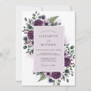 Invitación Boda Botánica Majestuosa Púrpura